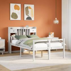 vidaXL fehér tömör fenyőfa könyvespolcos ágy matrac nélkül 135x190 cm (3322046)