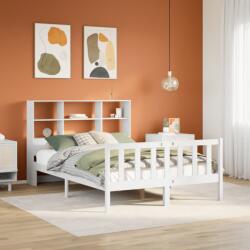 vidaXL fehér tömör fenyőfa könyvespolcos ágy matrac nélkül 160x200 cm (3321709)