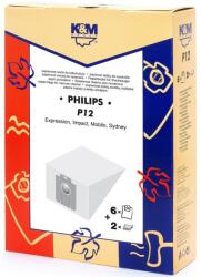 K&M Sac Aspirator Philips Sydney, Hartie, 6 x Saci + 2 Filtre, K&M (DUSTBAG-P12-PAP-K&M)