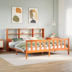vidaXL barna tömör fenyőfa könyvespolcos ágy matrac nélkül 200 x 200cm (3321726) - vidaxl