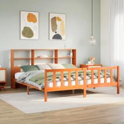 vidaXL barna tömör fenyőfa könyvespolcos ágy matrac nélkül 180 x 200cm (3321725)