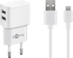 Goobay Micro-USB / 2X USB-A Hálózati Töltő - 5V / 2.4A, Fehér (44985)