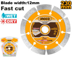 INGCO Gyémánt vágókorong 230 x 12 x 22, 2 mm szegmentált INGCO (DMD0123013) (DMD0123013)