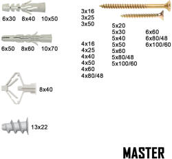 Mesterellátó 7003 MASTER tipli és forgácslapcsavar készlet, 659 db-os (7003)