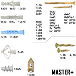  Mesterellátó 7004 MASTER+ tipli és forgácslapcsavar készlet, 1368 db-os (7004)
