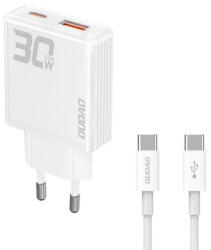 Dudao A30EUT GaN hálózati töltő USB / USB-C 30W + kábel USB-C, fehér