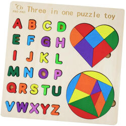  Puzzle incastru din lemn 3 in 1 - tangram forme geometrice, alfabetul literele mari de tipar (102772)
