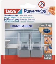 tesa Powerstrips nagy szögletes nyom nélküli akasztó átlászó/matt-króm 2 db (58812-00000-00)