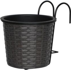  Polirattan balkonra rakható virágcserép antracit-fekete 19 cm x 19 cm x 22 cm