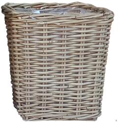 Természetes rattan szögletes cserép szürke műanyag béléssel 21 x 21 x 25 cm