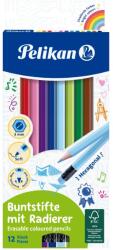 Pelikan Set 12 creioane colorate hexagonale cu radiera, Pelikan