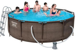 Bestway MYKONOS LUX Steel Pro MAX Superior RATTAN hatású 366 x 100 cm fémvázas kerti medence szett vízforgatóval és létrával (Bestway_Mykonos_366x100_rattan_femvazas_medence)