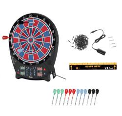 Crivit PK elektromos darts tábla 4 db világító LED kijelzővel, 3x4 dart szettel, hálózati adapterrel 100 pótheggyel (piros-kék) (Crivit_elektromos_Darts_tabla_piros-kek)