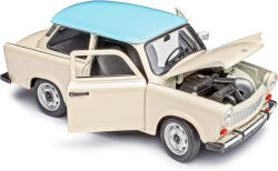 Welly NEX 24037S-W 1: 24 15 cm kétütemű Trabant 601 kék tetős fehér (törtfehér, vajszínű, Papyrus, Papyrusweiß) 2T Trabi fém modell autó kék tetővel, nyitható motorháztetővel (Welly_24037WB)