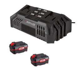PARKSIDE PDSLG 20 A1 4Ah SZETT X20V Team 200W 4.5A dupla akkumulátor gyorstöltő, kettős akkutöltő + 2 db PAP 20 B3 20V 4Ah akku (PDSLG_20_A1-4A)
