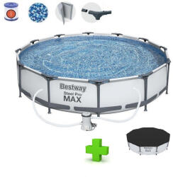 Bestway 56416 BAHAMA VT Superior Grey Steel Pro MAX szürke 366 x 76 cm fémvázas 6.5 m3 kerti medence szett vízforgatóval és védőtakaróval (BWBAHAMAGREY-VT)
