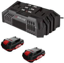 PARKSIDE PDSLG 20 A1 2Ah SZETT X20V Team 200W 4.5A dupla akkumulátor gyorstöltő, kettős akkutöltő + 2 db PAP 20 B1 20V 2Ah akku (PDSLG_20_A1-2A)