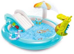 Intex 57165 Krokodil Play Center medence, 201 x 170 x 84 cm felfújható kerti élménymedence spriccelő krokodillal és vízi csúszdával (INTEX_57165_Krokodil)