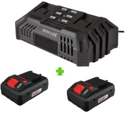 PARKSIDE PDSLG 20 A1 4Ah SMART SZETT X20V Team 200W 4.5A dupla akkumulátor gyorstöltő, kettős akkutöltő + 2 db PAPS 204 A1 20V 4Ah Smart akku (PDSLG_20_A1-4ASM)