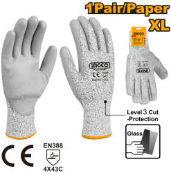 INGCO Munkavédelmi kesztyű XL-es vágásbiztos PU mártott 3/C INGCO (HGCG02-XL) (HGCG02-XL)