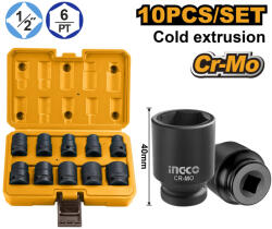 INGCO Gépi dugókulcs készlet 10 részes 1/2"; 10-24 mm CrMo (HKISSD12101)