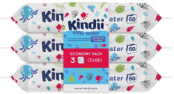 Kindii Pure Water 99% nedves törlőkendő 3x60 db - 180 db
