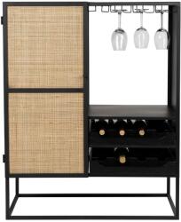 White Label Fekete lakkozott boros szekrény rattan töltettel WLL GUUJI II. 80 x 38 cm (4100071)