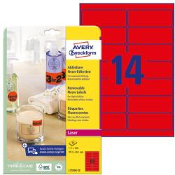AVERY Etikett AVERY L7263R-25 99, 1x38, 1mm laser neon piros 350 címke/doboz 25 ív/doboz (L7263R-25) - vectraline