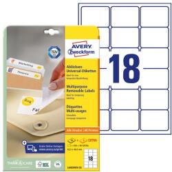 AVERY Etikett AVERY L6025REV-25 63, 5x46, 6mm univerzális visszaszedhető fehér 540 címke/doboz 30 ív/doboz (L6025REV-25) - vectraline