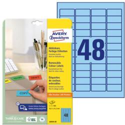 AVERY Etikett AVERY L6039-20 45, 7x21, 2mm univerzális visszaszedhető kék 960 címke/doboz 20 ív/doboz (L6039-20) - vectraline