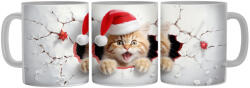 Mikulás sapkás agresszív kiscica - 3D Mintás Bögre (612973)
