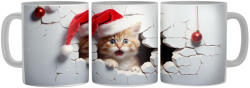 Mikulás sapkás kiscica - 3D Mintás Bögre (394928)
