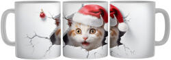 Mikulás sapkás kiscica - 3D Mintás Bögre (632792)