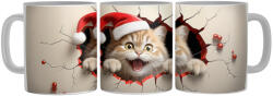 Mikulás sapkás őrült kiscica - 3D Mintás Bögre (568520)
