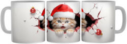 Mikulás sapkás ideges kiscica - 3D Mintás Bögre (523282)