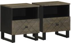 vidaXL 2 db fekete tömör mangófa éjjeliszekrény 40 x 33 x 46 cm (4017691)