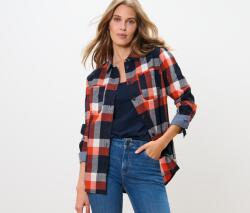 Tchibo Női flanel blúz, kockás, sötétkék/narancs Narancssárga-sötétkék-törtfehér kockás 38