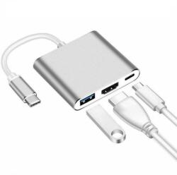 Techstar Adaptor multifunctional 3 in 1 USB-C la HDMI Techstar® ZFZ3IN1, HDMI 4K, 1 x USB 3.0, PD Port, Compatibil HD TV, Monitor, Videoproiector, Argintiu (SKU3007)