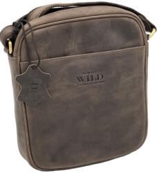  Borseta de umar barbati Always Wild: Piele Naturala, curea dubla, 22x24x5 cm, Maro Inchis