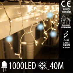 SPRINGOS Bliț exterior cu cortină luminoasă cu led de Crăciun - 1000led - 40m alb cald/alb rece