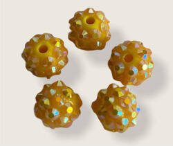  Shamballa strassz gyöngy 5db/cs - sárga