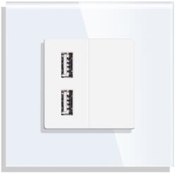 Luxion Priza USB cu Rama din Sticla LUXION, Alb, LX-MP057G-W (LX-MP057G-W)