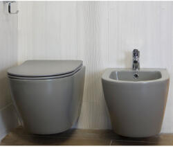 Fluminia Vas WC suspendat cu capac Quick Release și Soft Close, 53, 5 x 36 x 36 cm, gri mat, Alfonzo (50327093)