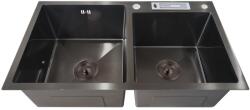 Anahita Chiuveta bucatarie dubla inox, neagra, cu dozator detergent si suport cutite, 820x450x220mm, Anahita (D001BL) Chiuveta