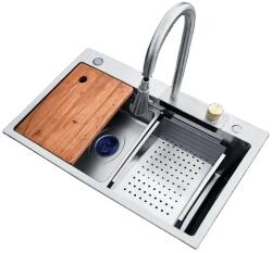 Anahita Chiuveta bucatarie multifunctionala Smart, inox, satin, cu baterie, o cuva, 75 x 48 x 22 cm, Anahita (W005ST) Chiuveta
