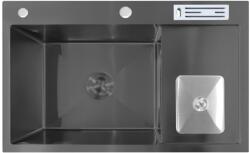 Anahita Chiuveta bucatarie cu o cuva, inox, negru, cu cos de gunoi si suport cutite, 78 x 48 x 22 cm, Anahita (R002BL) Chiuveta