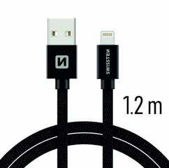 SWISSTEN adat- és töltőkábel textil bevonattal, USB/lightning, 1, 2 m fekete (71523201)