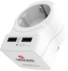 SKROSS utazó töltő 2 USB aljzat (250V/2.4A, EU2 pin - UK, földelt) FEHÉR 1.500280 (1.500280)