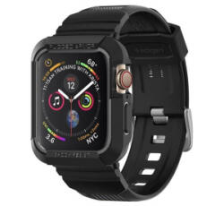 Spigen RUGGED ARMOR PRO pótszíj (egyedi méret, szilikon, közepesen ütésálló, állítható + szilikon keret) FEKETE [Apple Watch Series SE