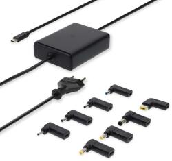 Nedis Notebook adapter, Nedis, 100W, 5-20V DC, 3.0-5.0A, GaN, USB-C, Cserélhető csatlakozó, Tápkábel (NBAU100110BK)